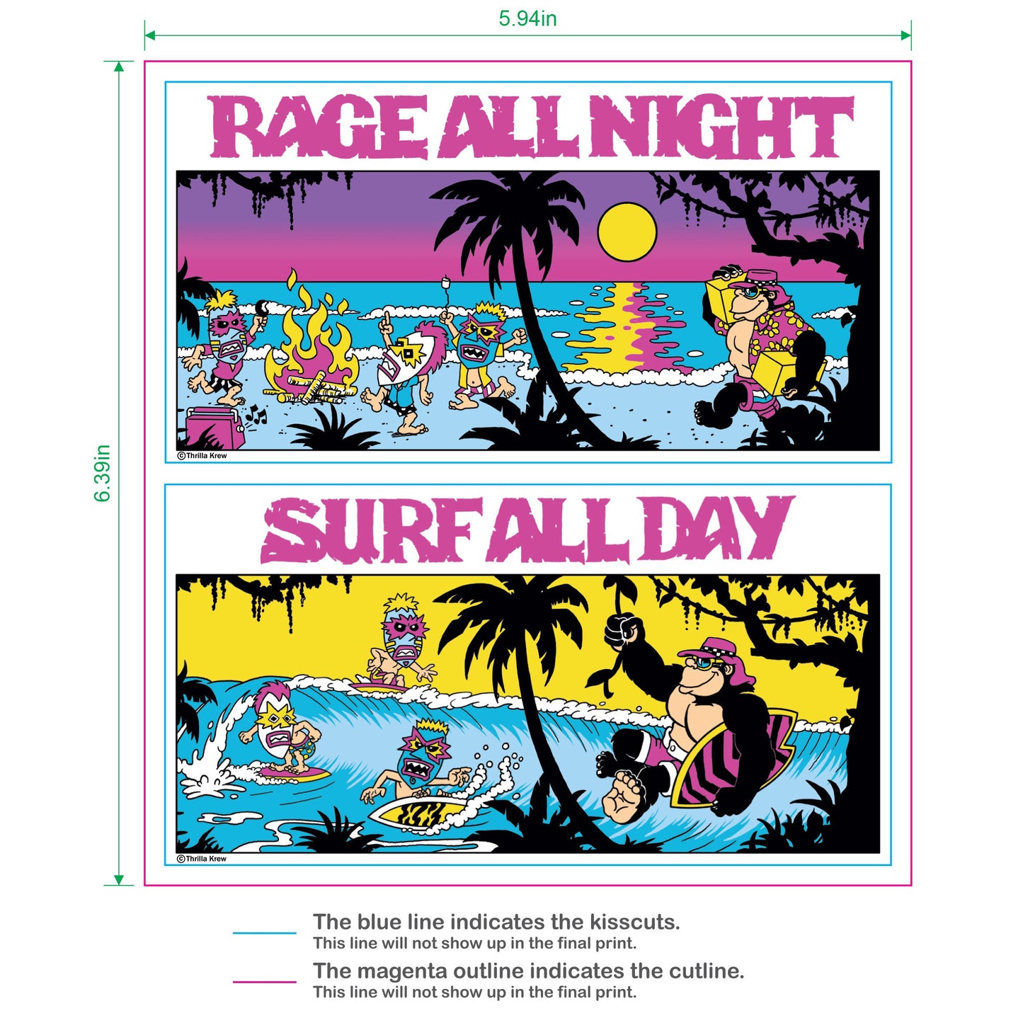 Surf All Day and Rage All Night Vinyl Sticker
